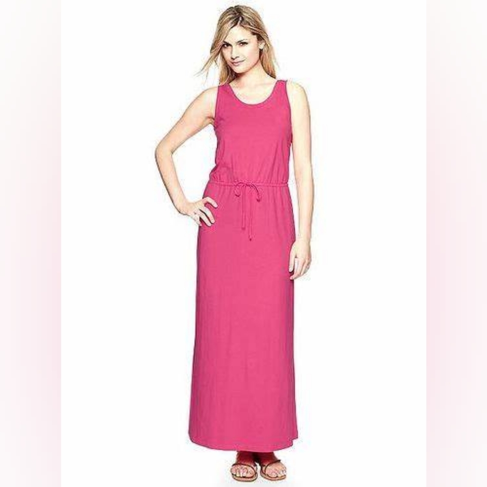 Gap Tank Maxi Dress Sleeveless Elastic Drawstring Barbie Pink Womens Size XS